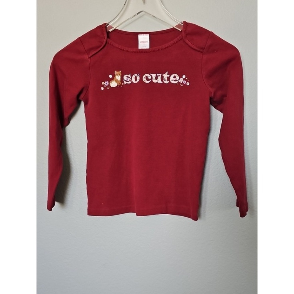 Gymboree Vintage Girls Red Fox Embroidered Long Sleeve Shirt Size 8 2005